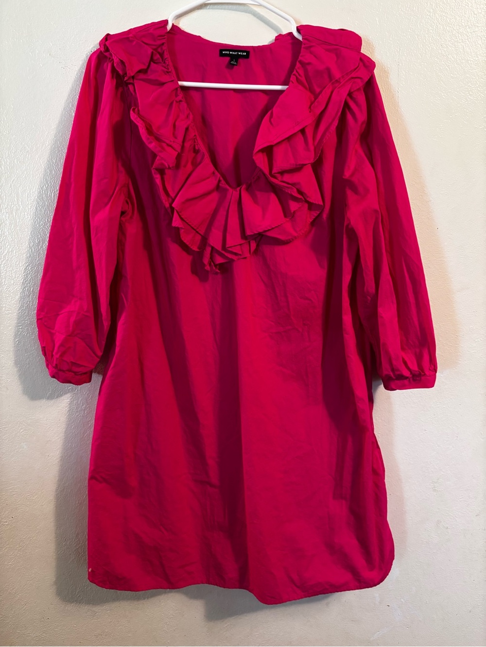 Who What Wear Hot Pink Ruffle V-Neck Blouse